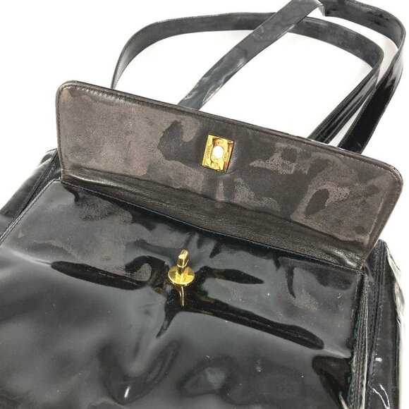 CHANEL A08036 CC CC Mark logo Tote Bag Chain Shoulder Bag enamel Black/Gold - Picture 9 of 16